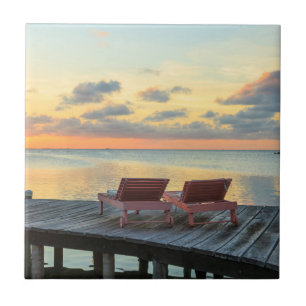 Pier overlooks the ocean, Belize Tile
