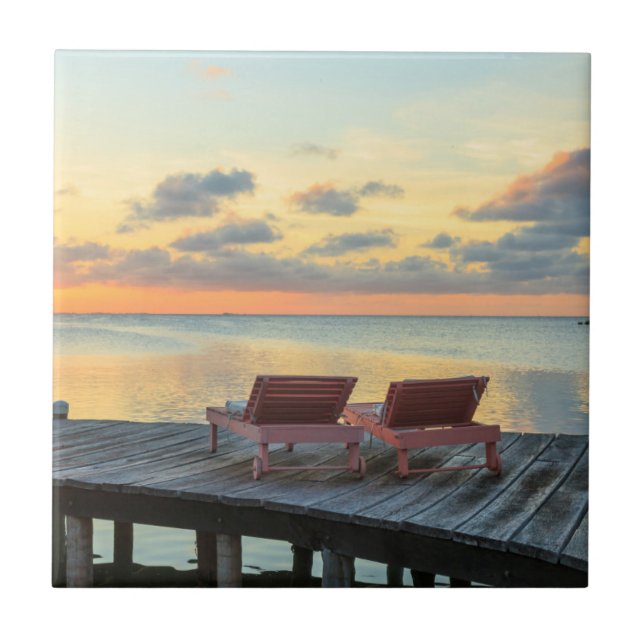 Pier overlooks the ocean, Belize Tile (Front)