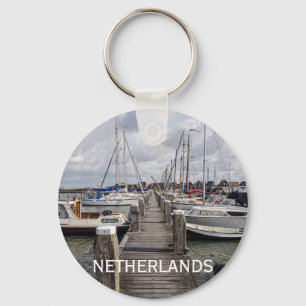 Pier with boats and yachts in Marken Netherlands Keychain