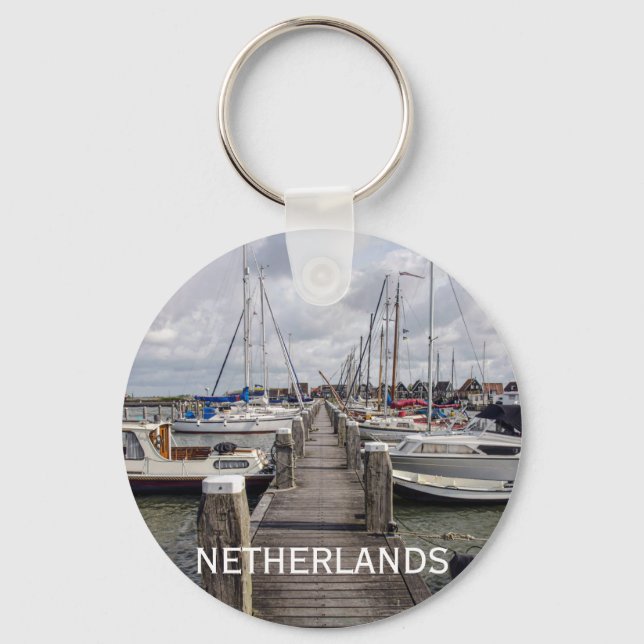 Pier with boats and yachts in Marken Netherlands Keychain (Front)