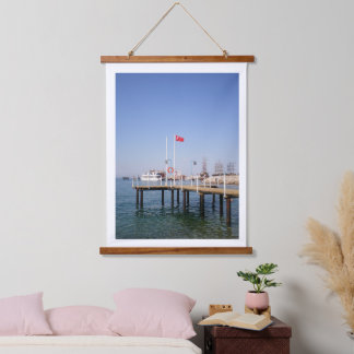 Pier with view of the marine with yacht in Turkey Hanging Tapestry
