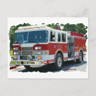 Pierce fire truck postcard
