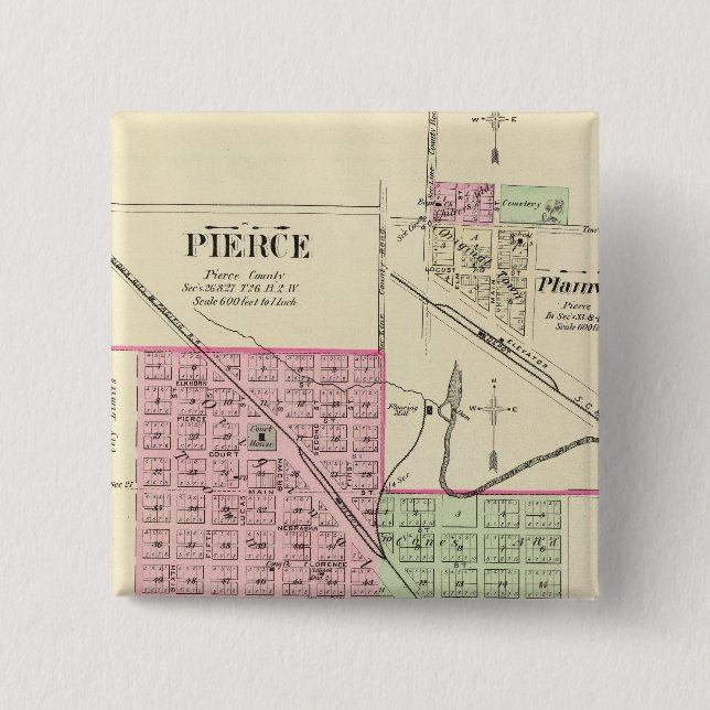 Pierce, Nebraska 2 Inch Square Button (Front)
