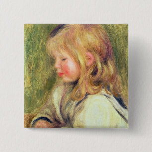 Pierre A Renoir   Child in a White Shirt Reading 2 Inch Square Button