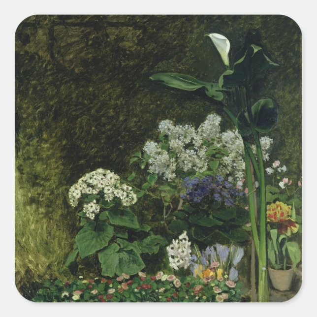 Pierre A Renoir | Flowers in a Greenhouse Square Sticker (Front)