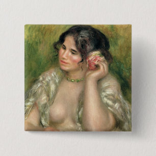 Pierre A Renoir   Gabrielle with a Rose 2 Inch Square Button