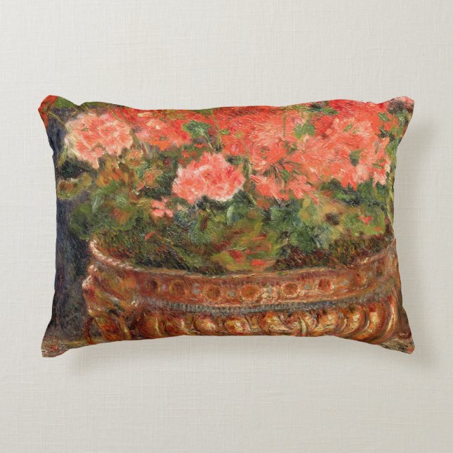 Pierre A Renoir | Geraniums in a Copper Basin Decorative Pillow (Front)