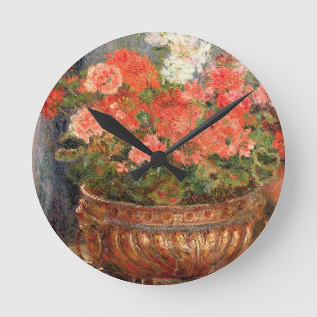 Pierre A Renoir | Geraniums in a Copper Basin Round Clock (Front)