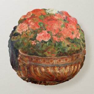 Pierre A Renoir   Geraniums in a Copper Basin Round Pillow