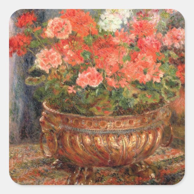 Pierre A Renoir | Geraniums in a Copper Basin Square Sticker (Front)