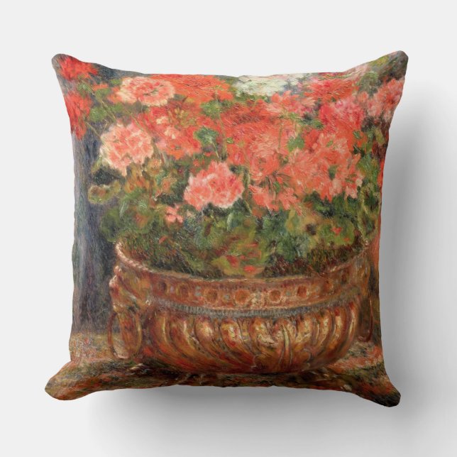 Pierre A Renoir | Geraniums in a Copper Basin Throw Pillow (Front)