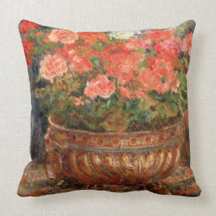 Pierre A Renoir Geraniums in a Copper Basin Throw Pillow