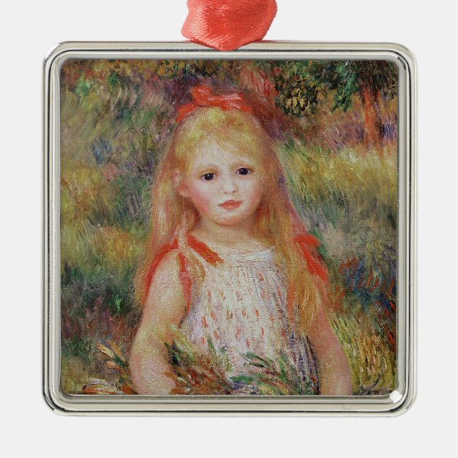 Pierre A Renoir | Little Girl Carrying Flowers Metal Ornament (Front)