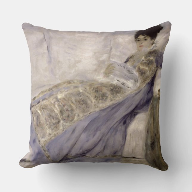 Pierre A Renoir | Madame Monet on a Sofa Throw Pillow (Front)