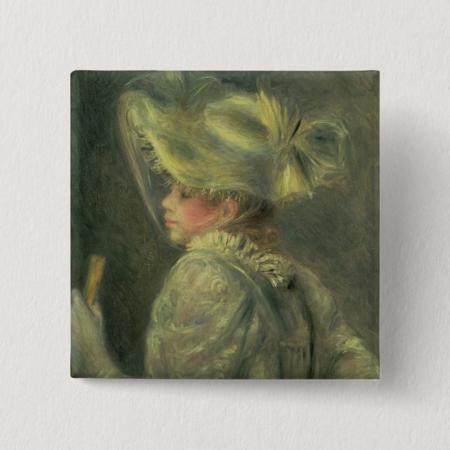 Pierre A Renoir | The White Hat 2 Inch Square Button (Front)
