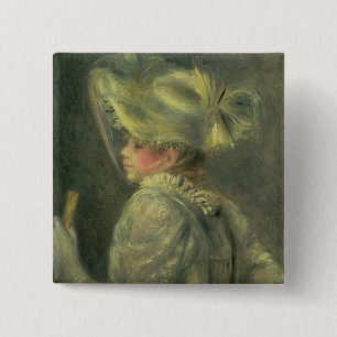 Pierre A Renoir The White Hat 2 Inch Square Button