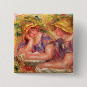 Pierre A Renoir Two women in blue blouses 2 Inch Square Button