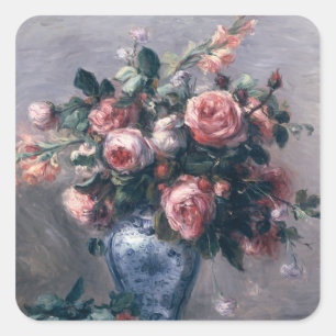 Pierre A Renoir   Vase of Roses Square Sticker
