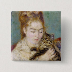 Pierre A Renoir Woman with a Cat 2 Inch Square Button
