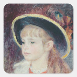 Pierre A Renoir Young Girl in a Blue Hat Square Sticker