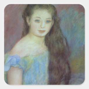 Pierre A Renoir Young girl with blue eyes Square Sticker
