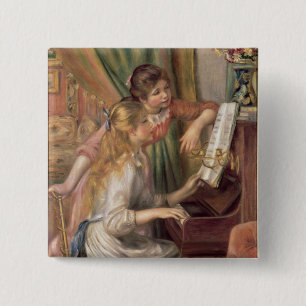 Pierre A Renoir Young Girls at the Piano 2 Inch Square Button