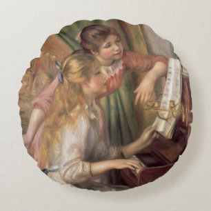 Pierre A Renoir Young Girls at the Piano Round Pillow