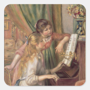 Pierre A Renoir   Young Girls at the Piano Square Sticker