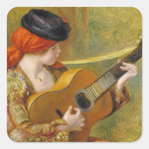 Pierre A Renoir Young Spanish Woman w/ a Guitar Square Sticker