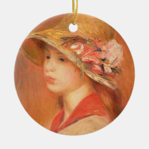 Pierre A Renoir   Young Woman in a Hat Ceramic Ornament