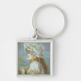 Pierre A Renoir Young woman in a lace hat Keychain
