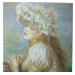 Pierre A Renoir   Young woman in a lace hat Tile