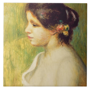 Pierre A Renoir Young Woman with Flowers at Ear Tile