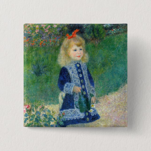 Pierre-Auguste Renoir - A Girl with a Watering Can 2 Inch Square Button (Front)