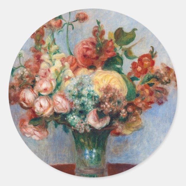 Pierre-Auguste Renoir - Flowers in a Vase Classic Round Sticker (Front)