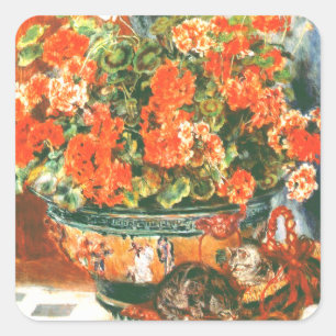 Pierre-Auguste Renoir Geraniums And Cats    Square Sticker
