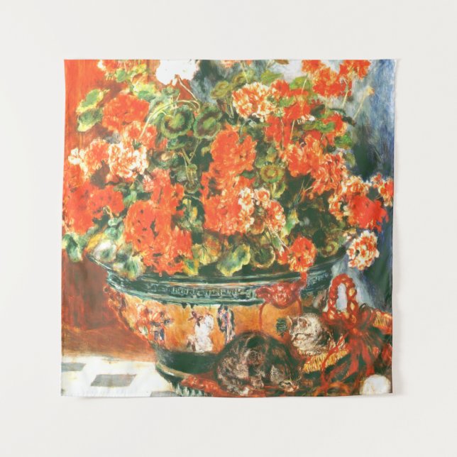 Pierre-Auguste Renoir Geraniums And Cats   Tapestry (Front)