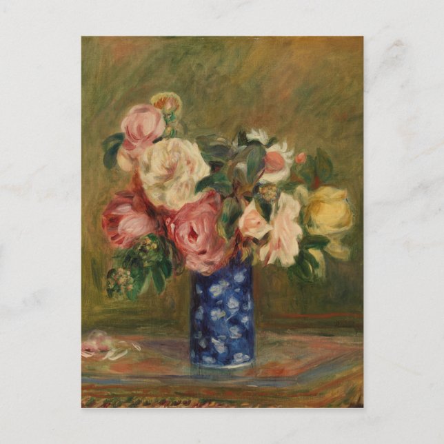 Pierre Auguste Renoir Pink Blue Bouquet of Roses Postcard (Front)