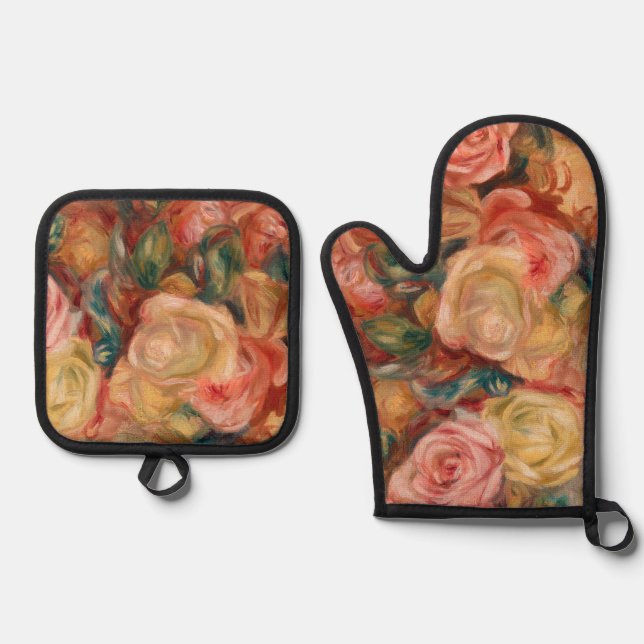Pierre-Auguste Renoir - Roses Oven Mitt & Pot Holder Set (Front)