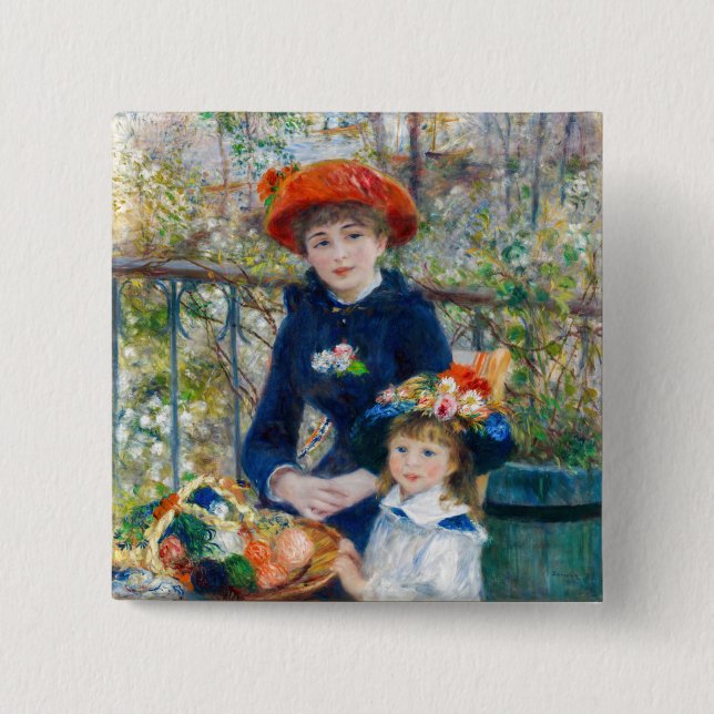 Pierre-Auguste Renoir - Two sisters on the Terrace 2 Inch Square Button (Front)
