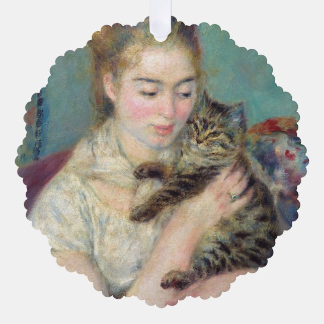 Pierre-Auguste Renoir - Woman with a Cat Ornament Card (Front)