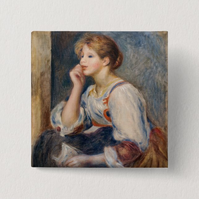 Pierre-Auguste Renoir - Woman with a Letter 2 Inch Square Button (Front)