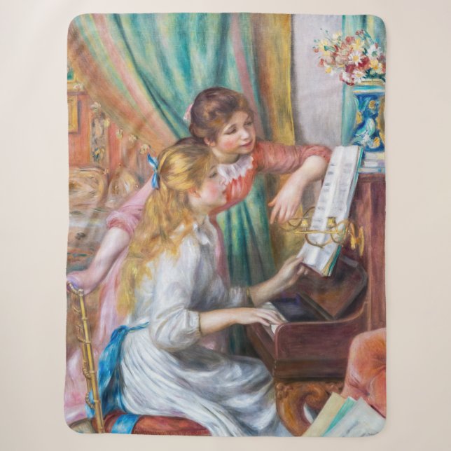 Pierre Auguste Renoir - Young Girls at the Piano Sherpa Blanket (Front)