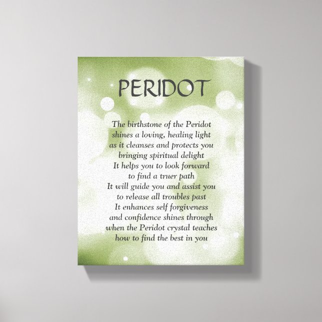 Pierre de naissance Peridot - Août poème art toile (Recto)