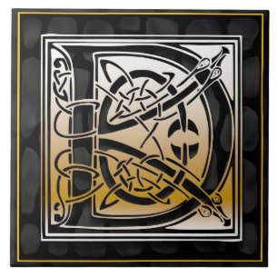 Pierre noire Celtique D Monogramme Carreau initial
