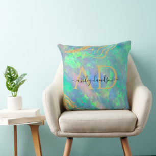 Pierre optique bleue   Coussin de monogramme