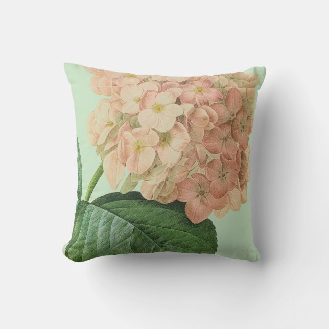 Pierre Redoute Hydrangea Flower Throw Pillow (Front)
