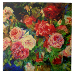 Pierre Renoir painting, Roses, famous artwork, Tile