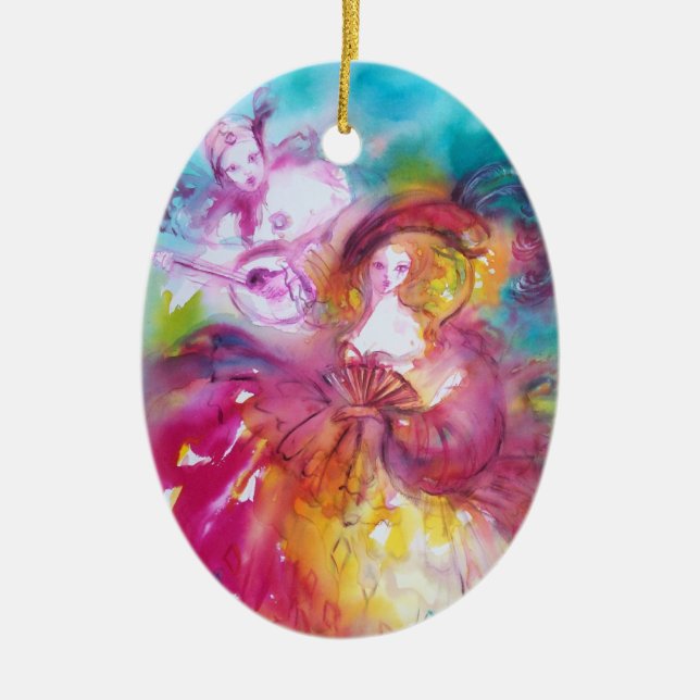 PIERROT AND ARLECCHINA / THIRD MASK CERAMIC ORNAMENT (Front)