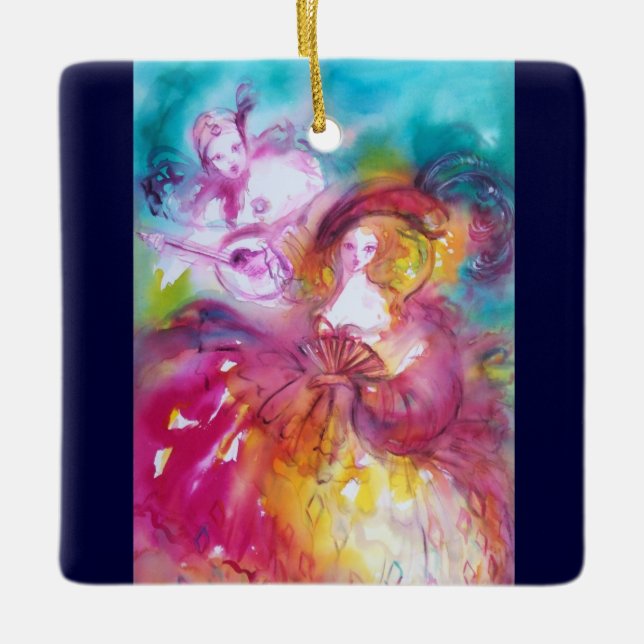 PIERROT AND ARLECCHINA / THIRD MASK CERAMIC ORNAMENT (Front)